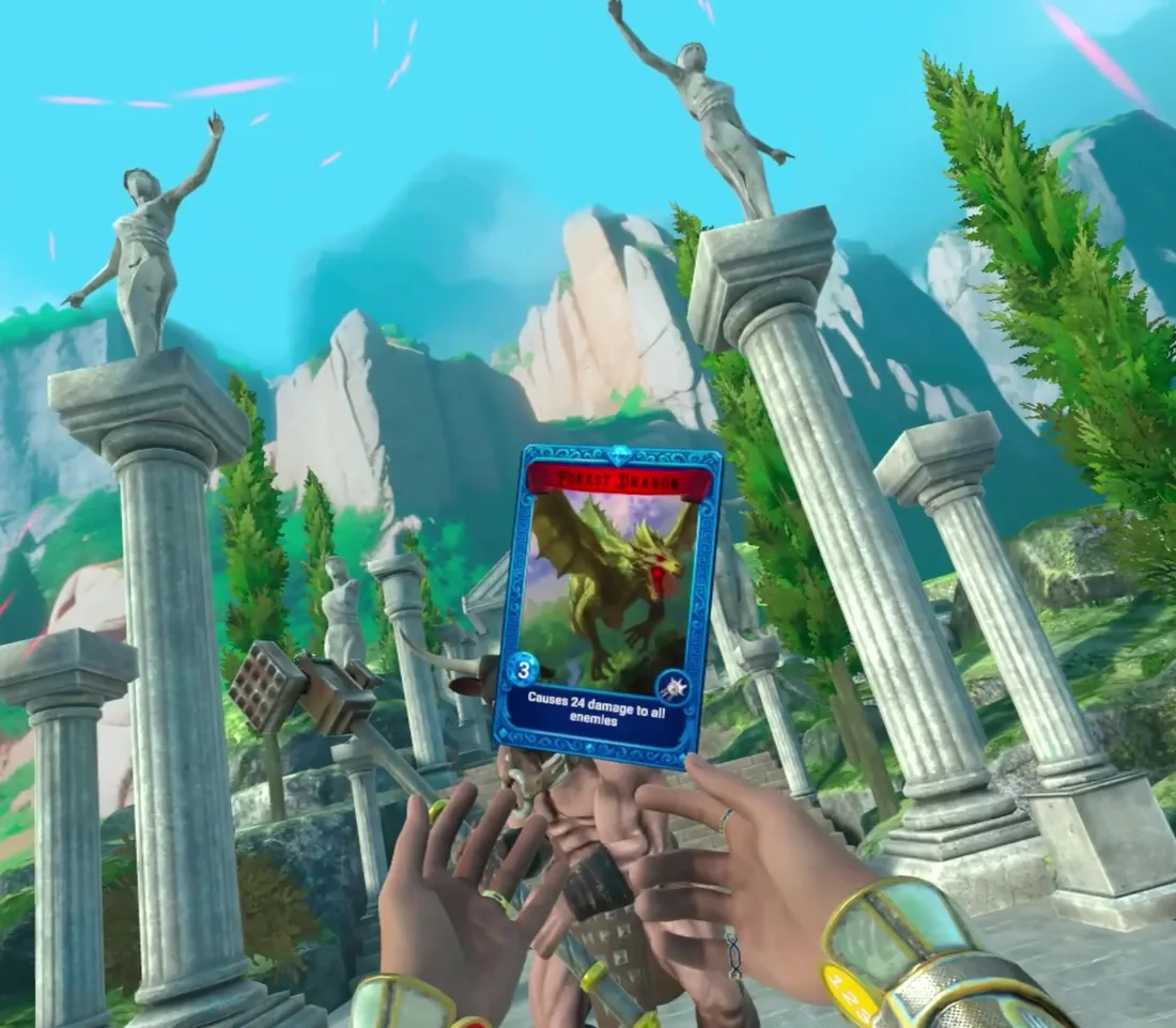 The player holds a card in the ruins of Act I