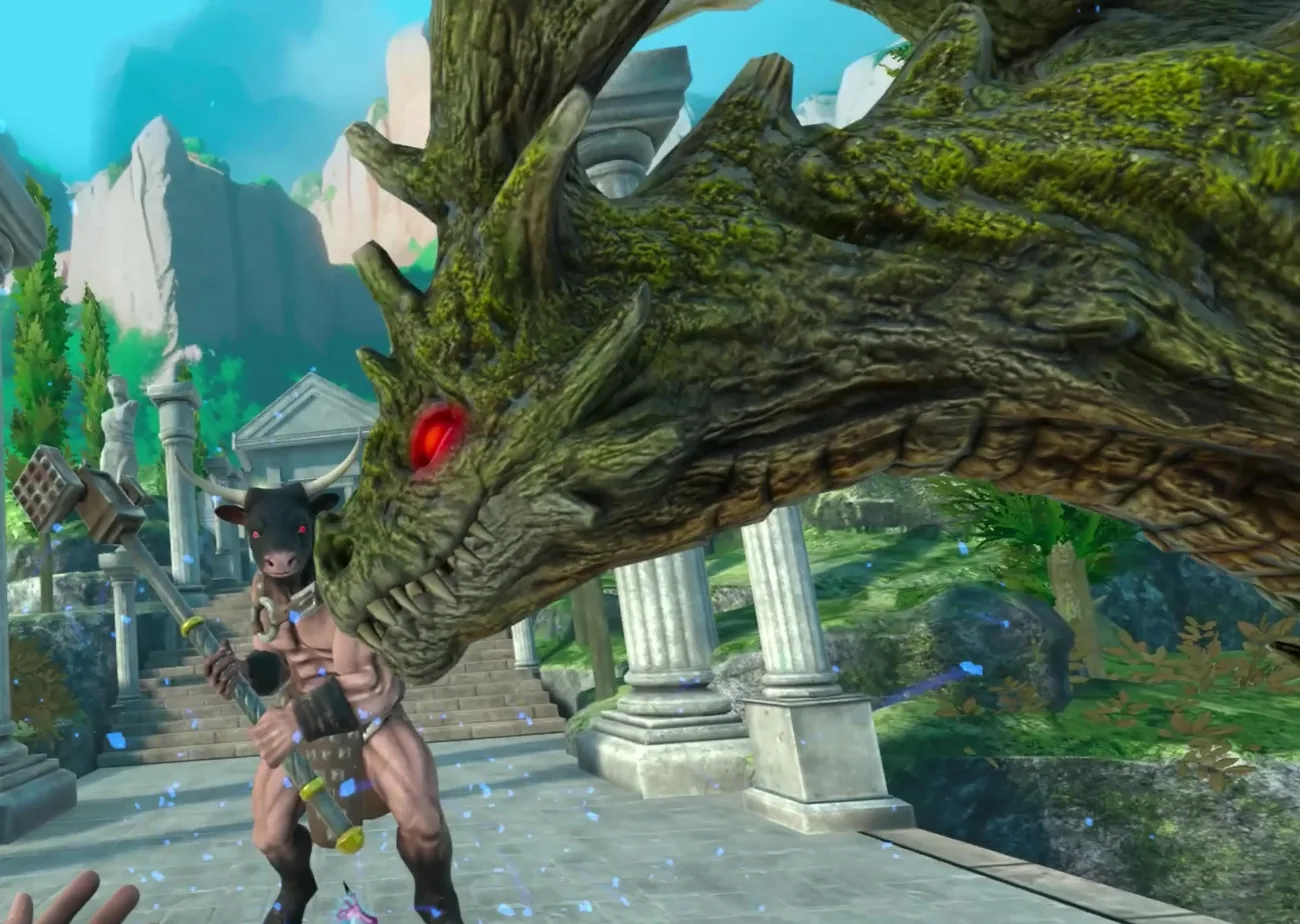 A summoned dragon rears up beside an enemy