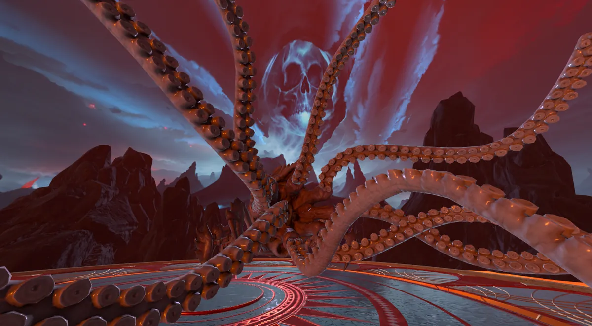 The tentacles of the Kraken rising from a sea of lava